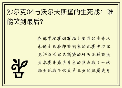 沙尔克04与沃尔夫斯堡的生死战：谁能笑到最后？